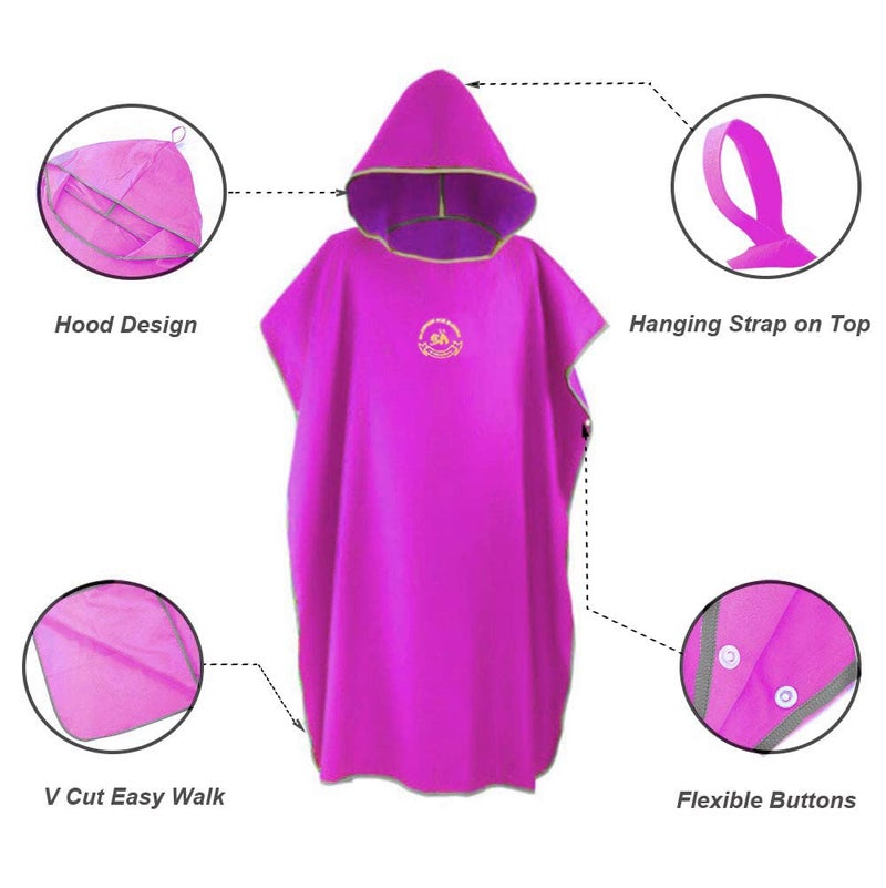 Hiturbo Microfiber Surf Poncho, Wetsuit Changing Bath Robe, Quick Dry Pool Swim Beach Towel with Hood (Rose Pink) - Image 2